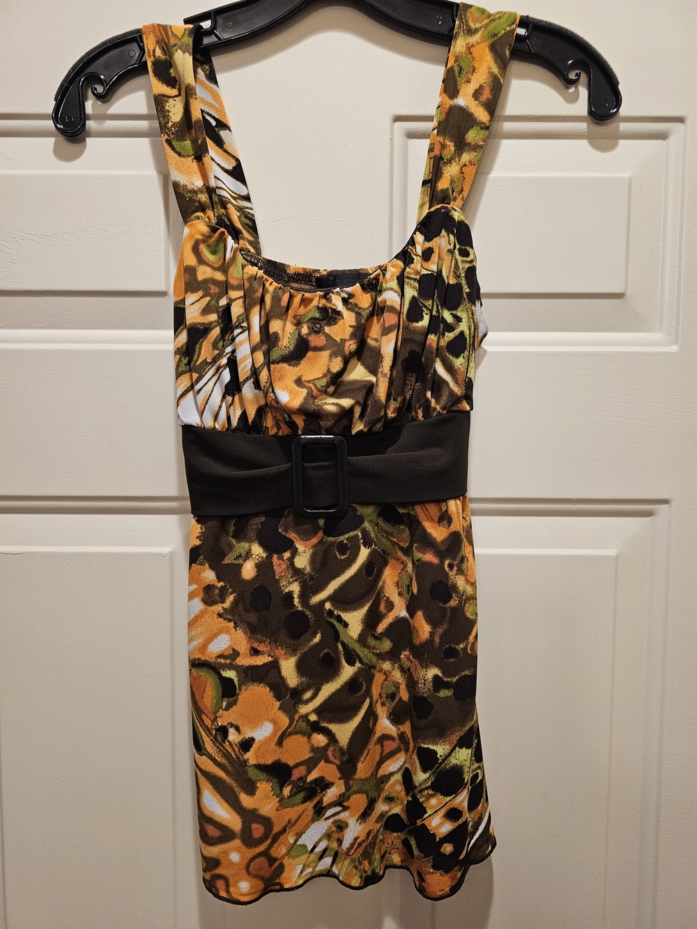 Byer California Orange Green Printed Sleeveless Top with Brown Fabric Belt